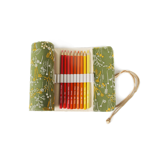 手工布艺大容量棉布刺绣彩铅收纳笔帘2436 48 72孔卷笔袋便携精美