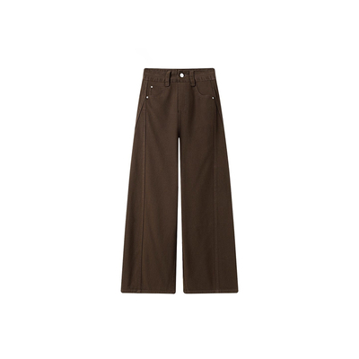 棕咖色加绒微喇牛仔裤女秋冬新款美式低腰宽松显瘦直筒喇叭长裤子