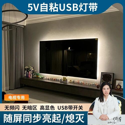 【花小钱办大事】电视氛围灯led灯带5V低压自粘式单色灯条USB插口