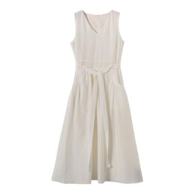 西町村屋简约无袖长款连衣裙女