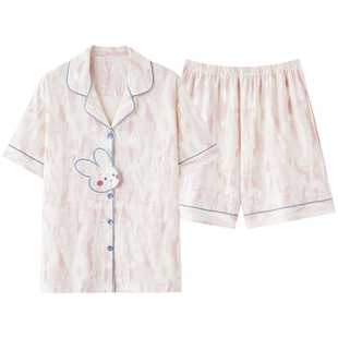 芬腾可安睡衣女款2026新款夏季纯棉带胸垫女士短袖温软家居服夏天