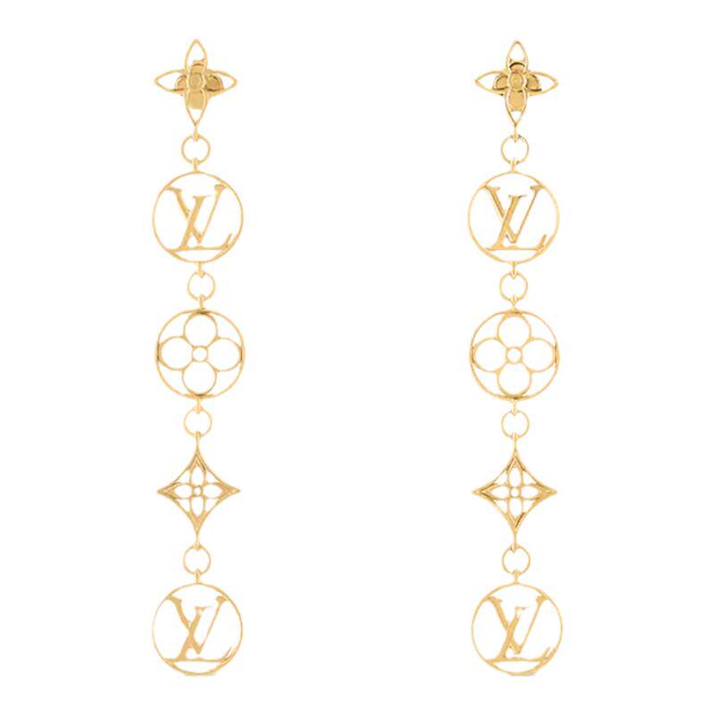 LV/路易威登新款女士饰品Monogram 花卉镀金金属耳环M01072