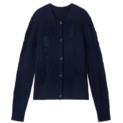 谜底针织开衫长袖2025年冬季新品H型羊毛衫提花毛衣女254MZ1862