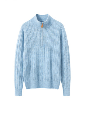 红色半拉链立领保暖羊绒衫女款