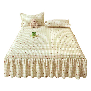 公主风纯棉印花床裙单件新款薄款全棉防滑床罩裙边遮丑床单三件套