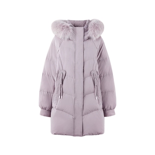 【90白鸭绒】狐狸毛领中长款白色羽绒服2025冬新款女加厚连帽外套