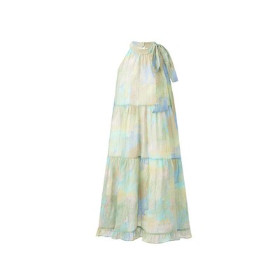 【小野新泽联名】2024夏季新甜美款薄荷漫波挂脖连衣裙C1FAE2432