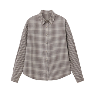 PRE PREWORKS基础通勤复古千鸟格子衬衫女 纯棉通勤休闲长袖衬衣