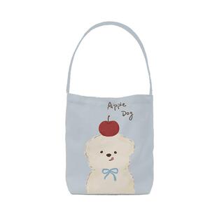 尼睿x南空直美 可爱苹果小狗单肩包日系清新婴儿蓝帆布包女生礼物