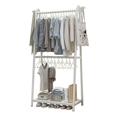 儿童房衣帽架落地小型挂衣架奶油风卧室双层衣服挂架床边放衣神器