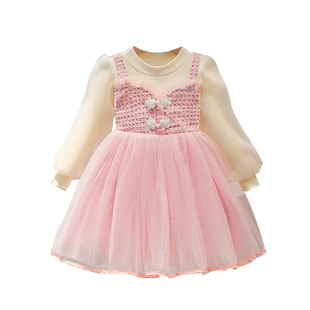 女童新款春秋季连衣裙3岁宝宝洋气假两件公主裙小女孩生日礼服裙