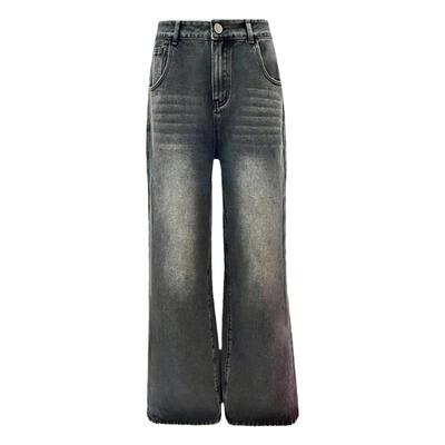 VWU黑灰美式复古阔腿牛仔裤