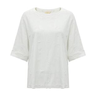COCOBELLA设计师款提花破洞废土风短袖T恤宽松休闲白色上衣TS3009