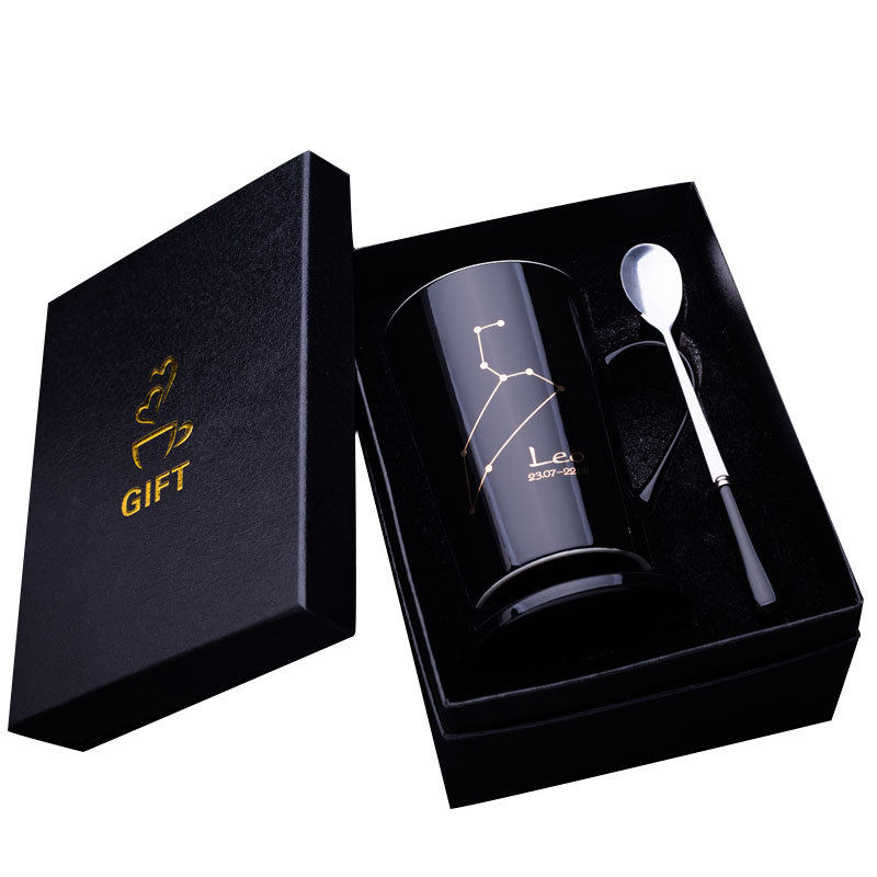 星座杯带盖情侣杯马克杯礼盒装优质陶瓷杯盖勺水杯套装咖啡杯茶杯