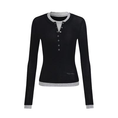 threequarters撞色羊毛长袖T恤