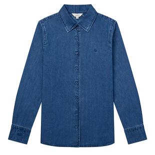 【宋佳明星同款】Hazzys哈吉斯蓝色牛仔衬衫女年秋季衬衣