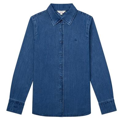 【宋佳明星同款】Hazzys哈吉斯蓝色牛仔衬衫女2025年秋季新款衬衣