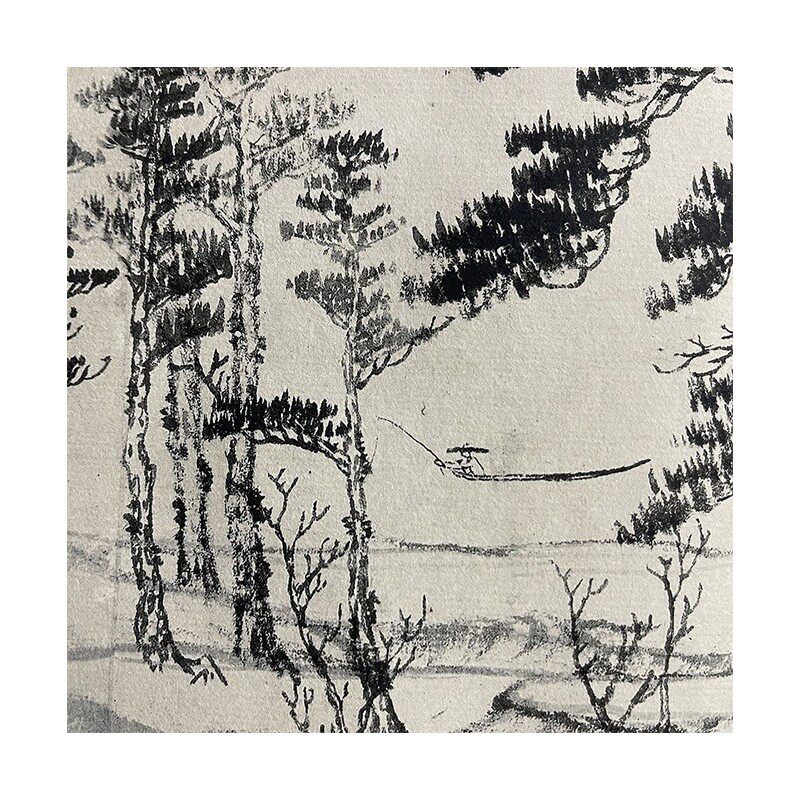 客厅背景墙酒店会所中式水墨山水装饰画 宣纸富春山居图局部挂轴