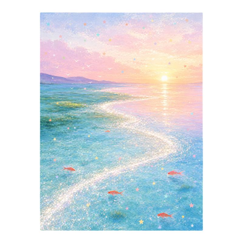 梦幻海边日落油画玻璃静电贴膜
