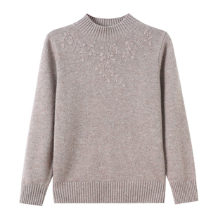 鄂尔多斯市半高领羊绒衫女士秋冬2026马年本命年红色妈妈加厚毛衣