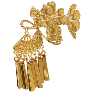 新中式金色花朵流苏发夹女2026新款高端边夹发卡侧边刘海夹子头饰