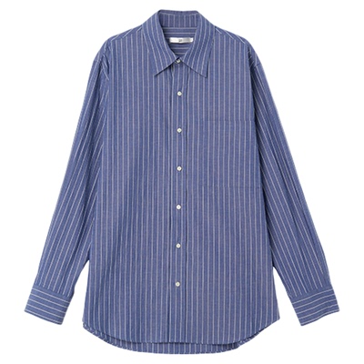 DUIDAO蓝色条纹亚麻混纺衬衫
