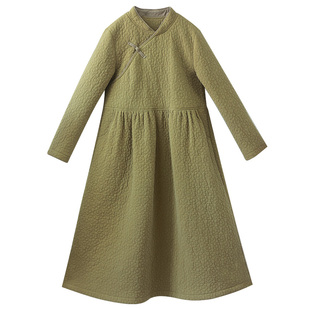 5折【迎着光】复古中式连衣裙女冬季2025年新款立领纯棉打底长裙