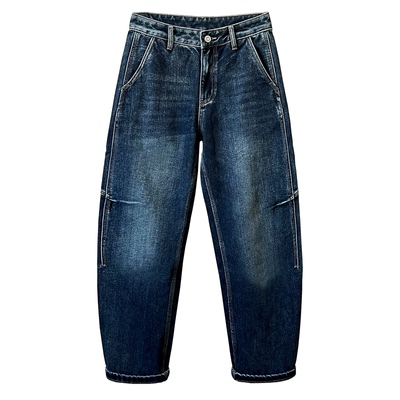 秋冬季植绒弯刀牛仔裤宽松长裤子