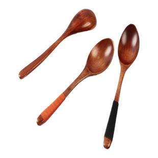 何适家居木质小号木勺子儿童小勺木调羹蜂蜜勺汤勺直柄搅拌勺家用