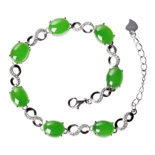 正品天然和田玉碧玉手链女款s925纯银老坑翡翠菠菜绿玉石百搭手链