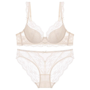 AH文胸套装法式性感蕾丝小胸聚拢大胸显小欧美防下垂超薄款内衣女