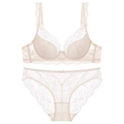法式蕾丝聚拢显小超薄文胸套装