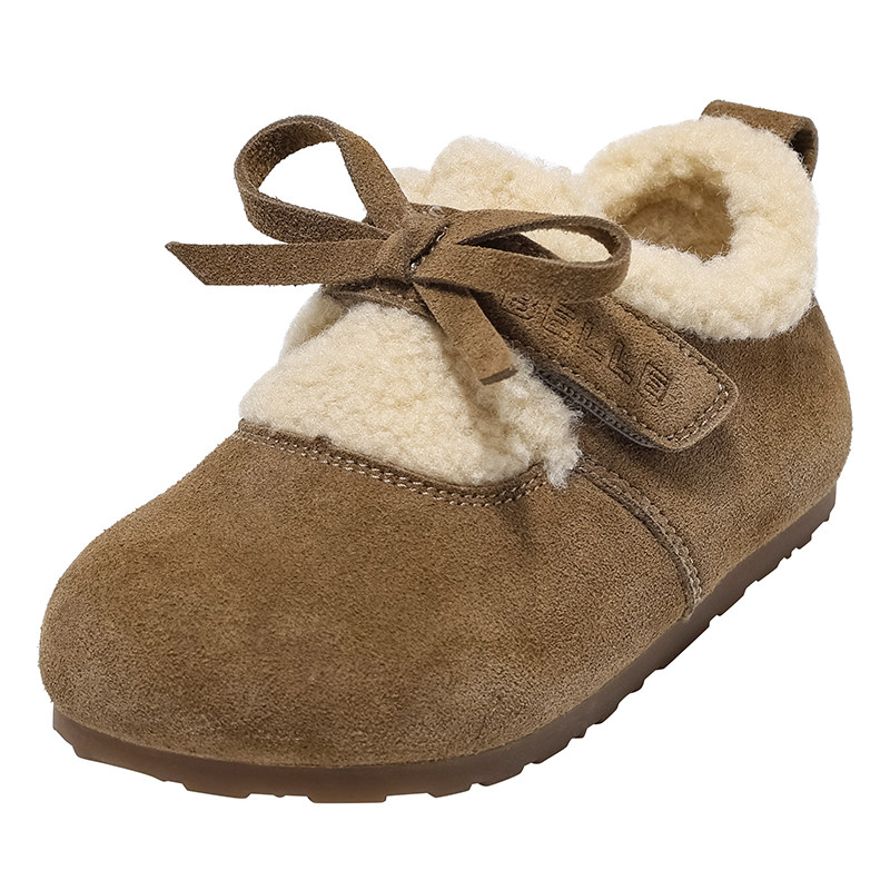 百丽童鞋勃肯鞋2025秋冬新款女童保暖厚底毛毛儿童棉鞋软底休闲鞋