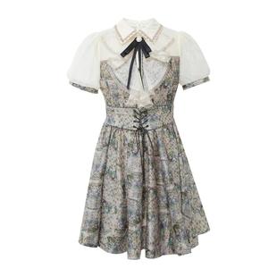 LULUALWAYS我爱露露夏季新款法式复古甜美设计感腰封短款连衣裙