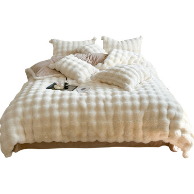 冬季保暖獭兔毛泡泡牛奶绒四件套