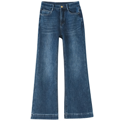 加绒微喇牛仔裤女冬季2025小个子