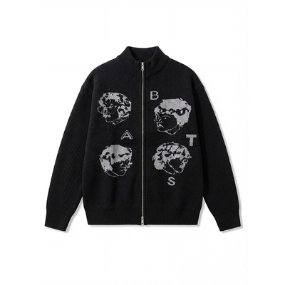 Holocene人像提花立领开衫毛衣