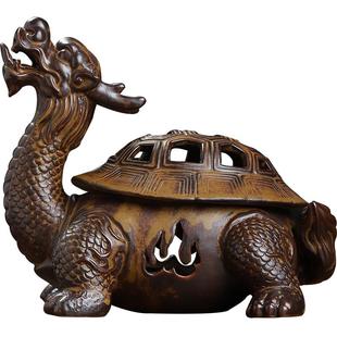 东方泥土《 龙龟香炉》中式仿古窑变家用茶室桌面熏香盘香炉摆件