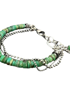 英国代购手作绿玉髓纯银手链