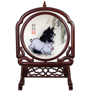 吉祥童子宝宝满月定制生肖胎毛绣胎毛画婴幼儿纪念品珠联璧合2019