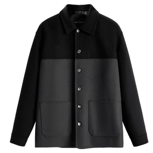 太平鸟男装 夹克男潮流拼色休闲上衣翻领秋冬季黑色外套男