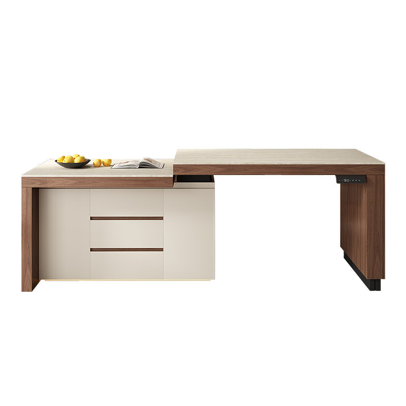 小户型岛台餐桌一体家用可伸缩2026新款岛台厨房中古风岩板中岛台