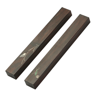 原木嵌黄铜镇尺一对书法压纸石 中式文房四宝红木镇纸用品 实木质创意学生黑檀木毛笔书画压尺文镇定制刻字