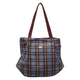 冬季格子毛呢包包女大容量复古单肩通勤包小众休闲百搭腋下托特包