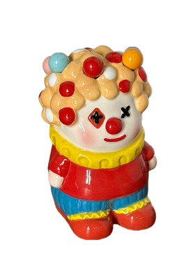 桌面摆件搞笑小丑陶瓷果叉罐套装