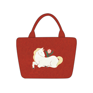 尼睿x夏笙 新款红色手提包可爱小马拉链托特包通勤百搭帆布包礼物