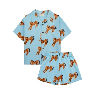 26SS男童女童纯棉BC条纹T恤短裤家居服儿童宝宝斑马衬衫长裤套装