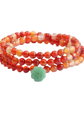 天然红玛瑙多圈手串多子多福莲蓬流苏玉髓手链珠宝女士款节日礼物