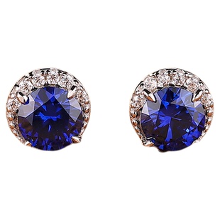 【SOOMI蓝月牙】925银圆形培育皇家蓝宝石耳钉简约日常百搭耳丁女