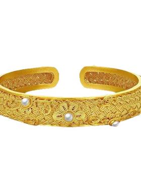 团花锦绣手镯女款 宫廷风气质花丝珍珠手环送女神节生日礼物手饰